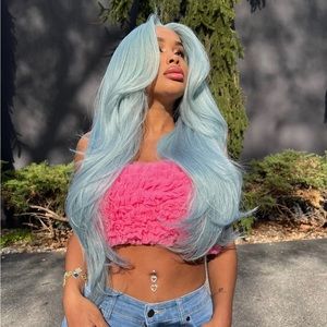 NWT Zara Strapless Tulle Crop Top Fuschia